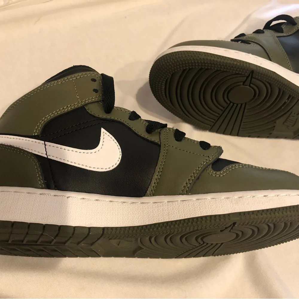 Nike Air Jordan 1 Mid GS Black White Olive Sneakers - Picture 3 of 4